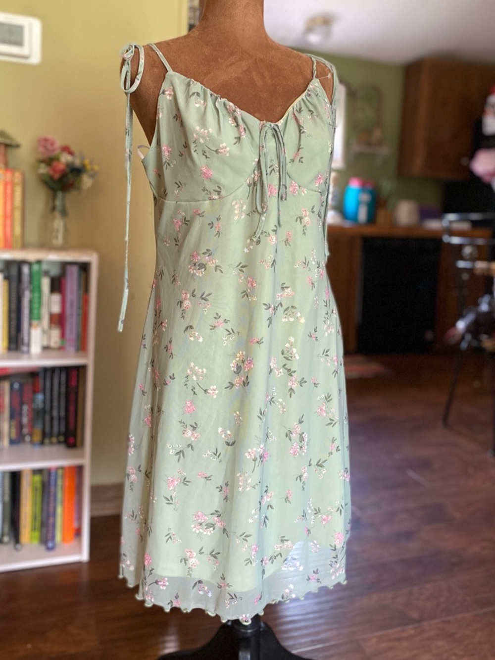 Green floral sleeveless mini dress